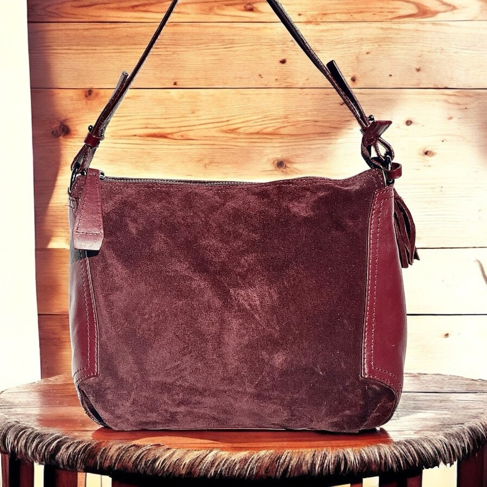 The Trend suede burgundy cherry red Suede Shoulder Bag